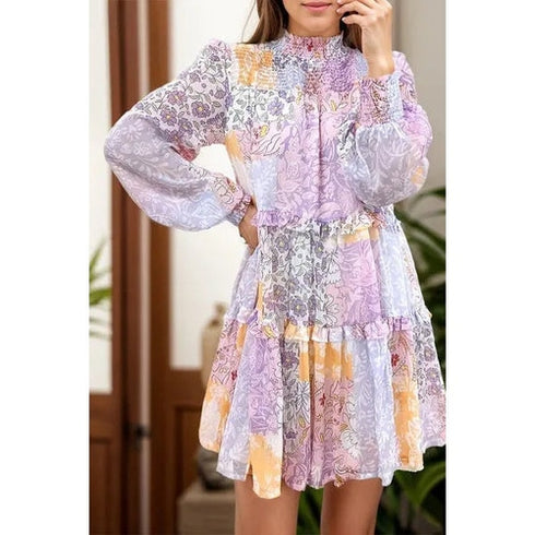 'Calla' Frill Bloom Printed Mini Dress - Celes Fashion